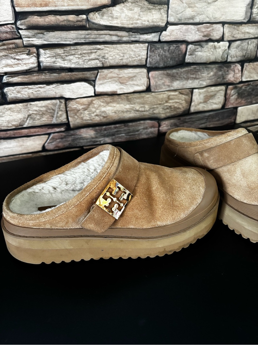 Tory Burch Mellow Shearling Platform Mules